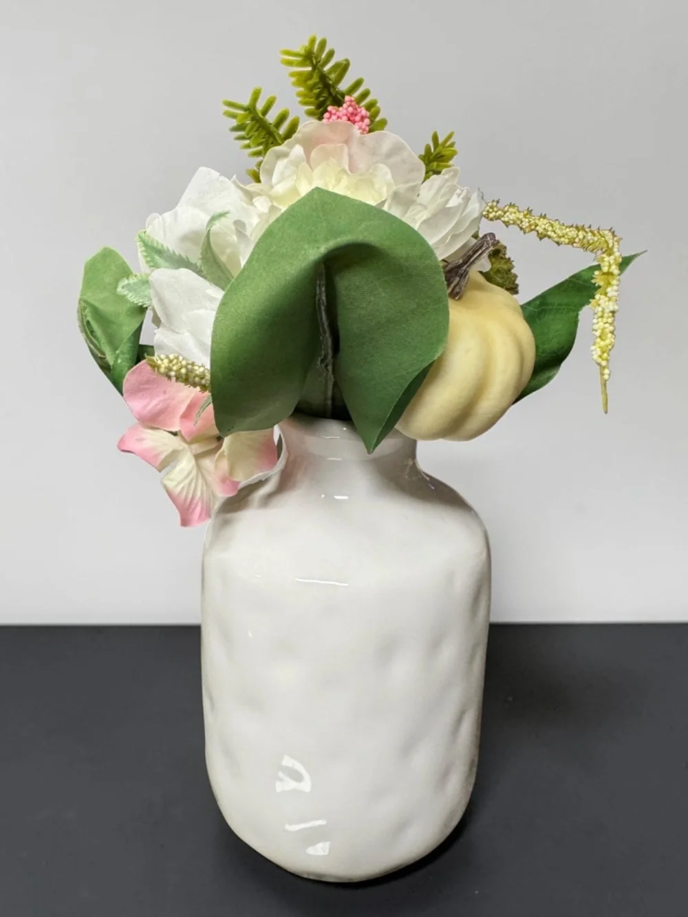 NWOT Fall Floral Arrangement White Pumpkin Ceramic Vase